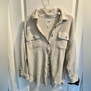 Aerie Cream Waffle Knit Button-Up Shirt